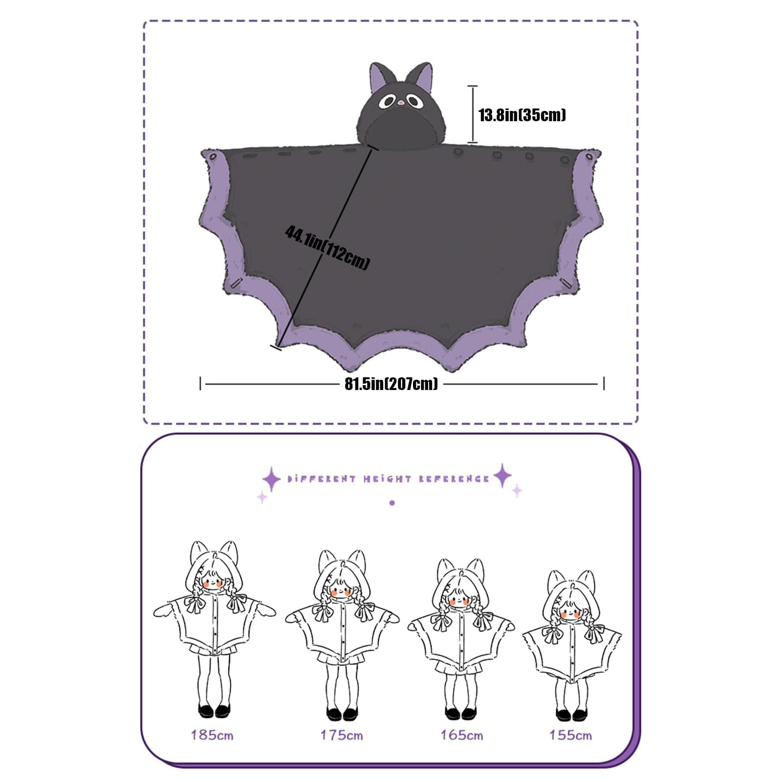 Cute Bat Blanket Hoodie, Wearable Bat Blanket Adult for Halloween Cosplay, Soft Hooded Bat Cape for Women