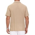 thumbnail image 3 of Men's Hollow Jacquard Shirt Camp Collar Short Sleeve Beach Texture Shirts M Khaki, 3 of 6