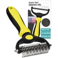 thumbnail image 2 of Pet Grooming Brush - Double Sided Shedding, Dematting Undercoat Rake for Dogs and Cats - Extra Wide Dog Grooming Brush - Pink, 2 of 10