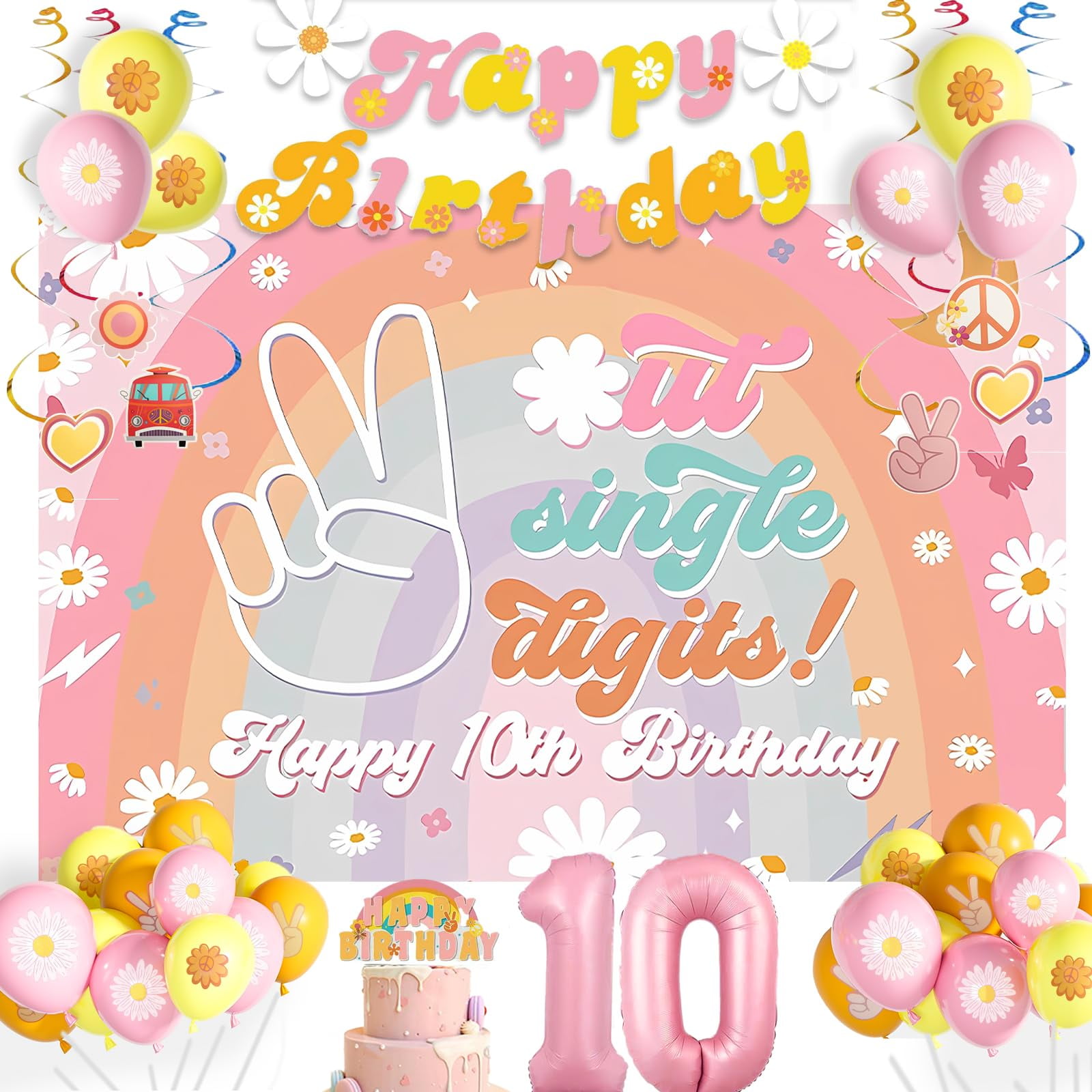Boho „Peace Out Single Digits“ Deko Zum 10. Geburtstag – Banner & Backdrop