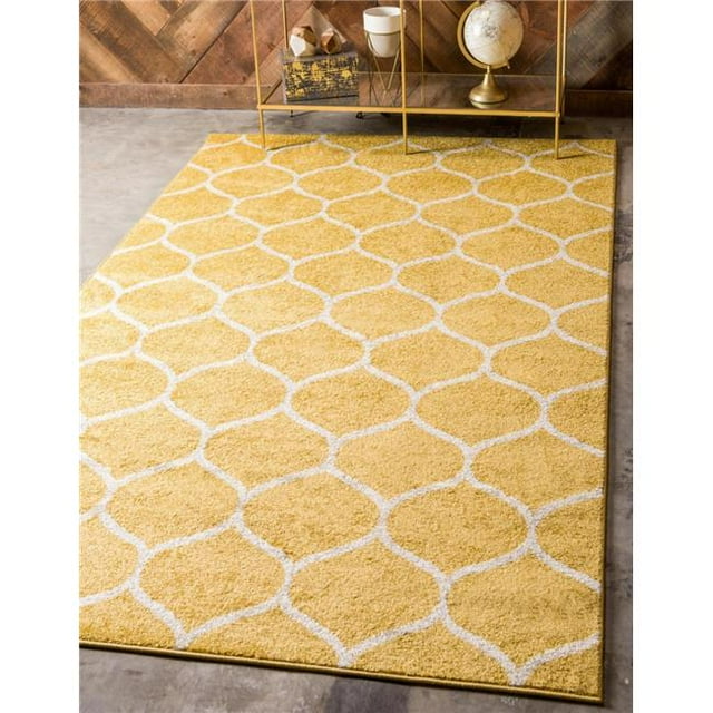 Unique Loom 3140876 9 x 12 ft. Rounded Trellis Frieze Rectangular Rug, Yellow