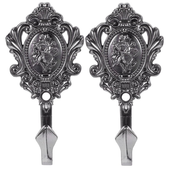 EXHUMKY 2Pcs Black Metal Wall Mounted Coat Hooks Decorative Rack with Embossed Design