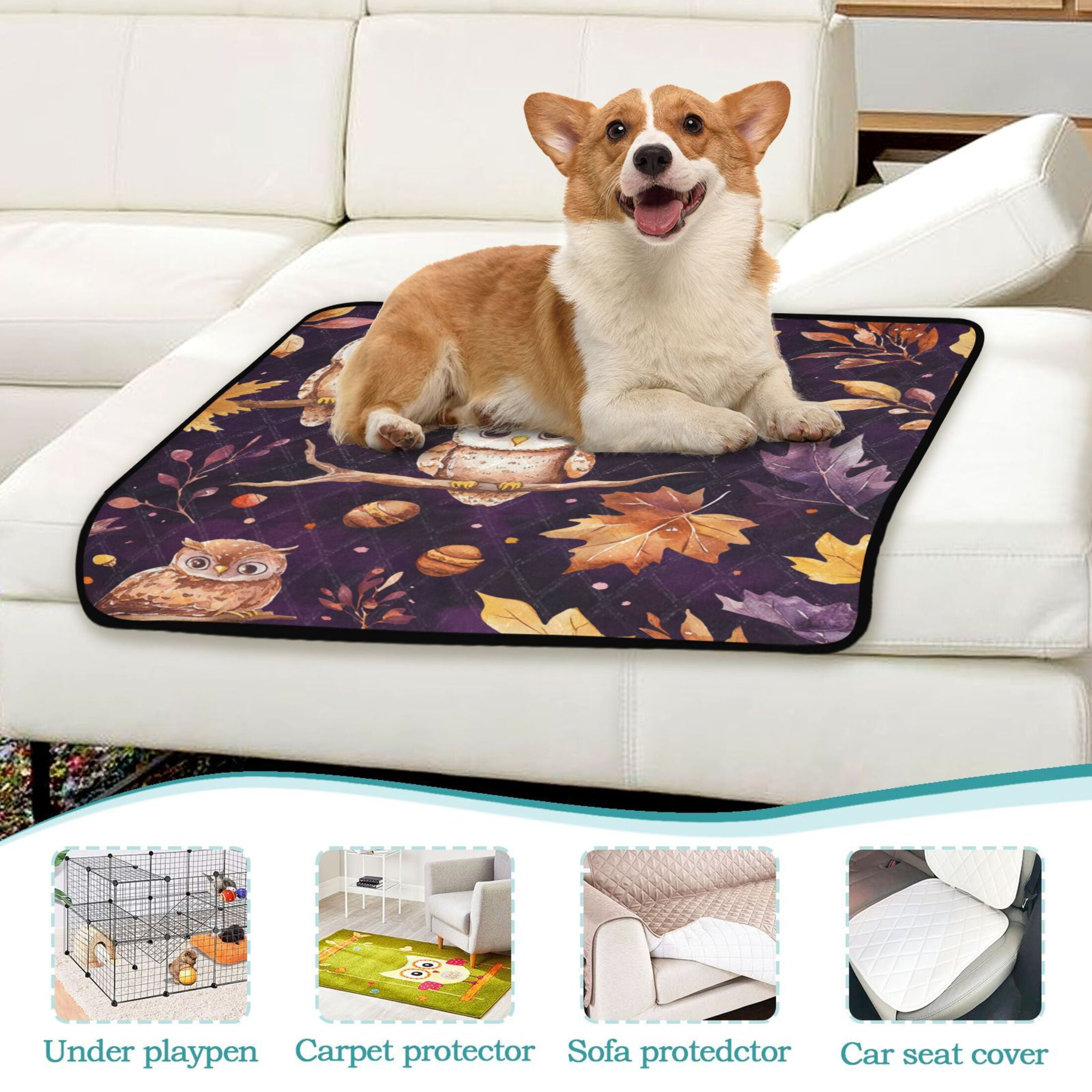 Qxltty Adorable Baby Owls and Acorns Pattern Cat litter Pads Pet Set of 3 Diaper Mats Center Anti-leakage Layer Absorbent Soft and Comfortable