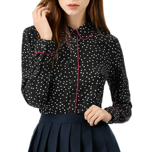 Camisas de botón de manga larga con estampado para mujer Inspire Chic XL negras