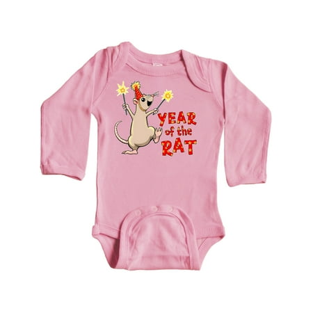 

Inktastic Year of the Rat with Sparklers in Red Party Hat Gift Baby Boy or Baby Girl Long Sleeve Bodysuit