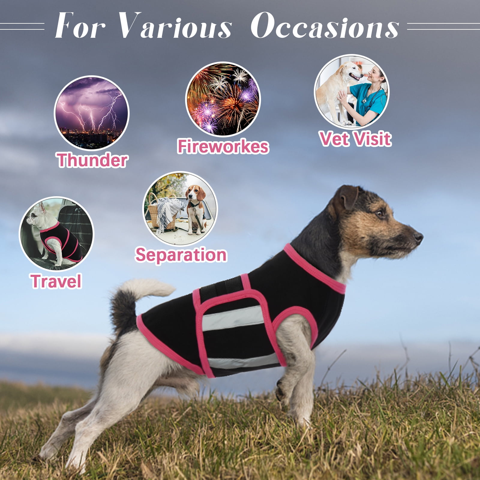 Kuoser Dog Anxiety Vest, Soft and Reflective Calming Shirt for Dogs, Breathable Pet Anxiety Jacket Wrap for Fireworks, Thunderstorms, Separation, Travel, Black, Xl