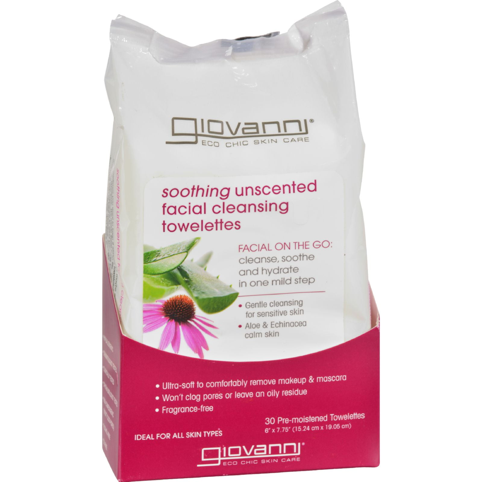 Giovanni Facial Cleansing Towelettes, Cleanse, Soothe, Hydrate, 30 Pre