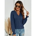 thumbnail image 3 of LOMON Women's Casual Puff Long Sleeve Tunic Tops V-Neck Pleated Flare Blouse T-Shirts with Smocked Cuffs, 3 of 7