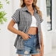 thumbnail image 1 of TaTaai Women's Plaid Button Front Shirt Short Sleeve Lapel Collar Loose Fit Casual Summer Checkered Blouse Top Office Daily Wear Gift, 1 of 8