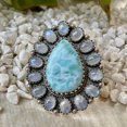 thumbnail image 3 of Handcrafted Larimar And Moonstone Statement Ring. made In 925 Sterling Silver. Boho Ring, Two Stone Ring, Boho Jewelry, Gift For Her,....., 3 of 4