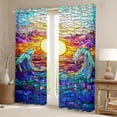 thumbnail image 2 of Homewish Teens Bohemian Sun Black Out Curtains, Vintage Blue Ocean Waves Curtains Pack of 2 (42x63 Each), Oil Printing Artwork Bedroom Curtains, Curtains Blackout Home Decor, 2 of 6