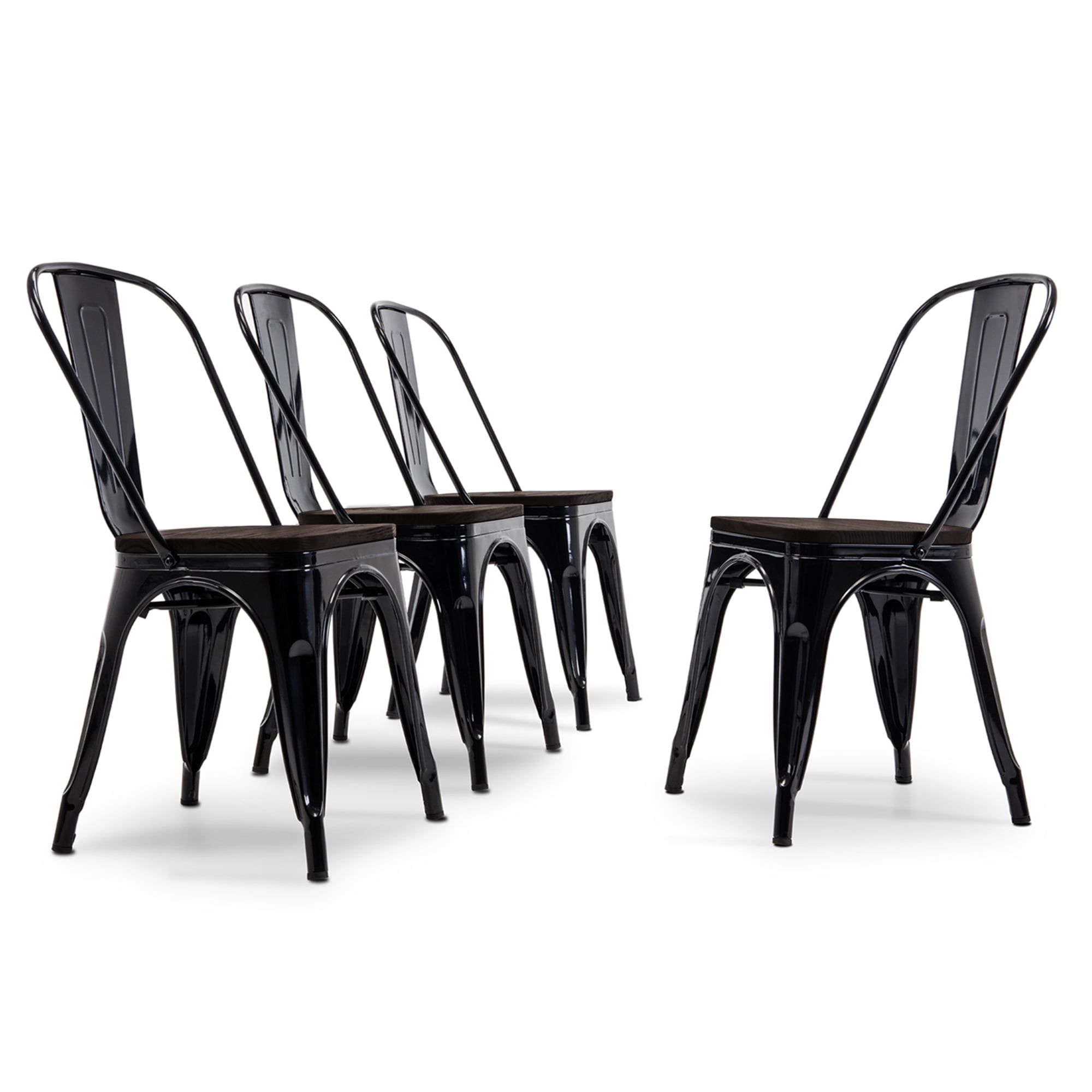 BELLEZE Metal / Wood Dining Chairs [Set of 4] - Alexander (Black