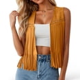 thumbnail image 2 of Fringe Vest Women Western Cowgirl Jacket 70s Hippie Suede Rivet Open Front Outerwear Country Concert Tops, 2 of 9