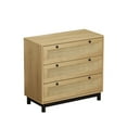 thumbnail image 2 of Tcbosik 3 Drawer Storage Dresser for Bedroom, 30" Rattan Chest of Drawers for Hallway Entryway, Oak, 2 of 9