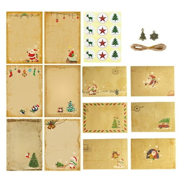 Anvazise Kraft Brief Pad Set Smooth Writing Cartoon Pattern Santa Claus Christmas Envelopes Writing Paper School Supplies
