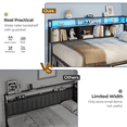 thumbnail image 4 of Tydimor L-Shaped Corner Bed Frame with 3 Storage Drawers, 3 Cubbies & Double-Layer Shelf, LED Lights & Power Outlet, Corner Twin Beds for Living Room, Bedroom and Guest, Black, 4 of 12