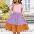 thumbnail image 2 of 10-11 Years Girls' Short Sleeve Summer Dress, Midi Casual Classic Round Neck Loose Waist Pull On Dress, 2 of 7