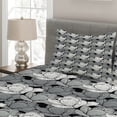 thumbnail image 2 of Ambesonne Black and Grey Quilted Coverlet 3 Pcs, Lotus, King Size, Black Grey White, 2 of 4