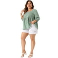thumbnail image 3 of DARING DIVA Women's Plus Dressy 3/4 Sleeve Floral Peplum Babydoll Top 3X Green, 3 of 6