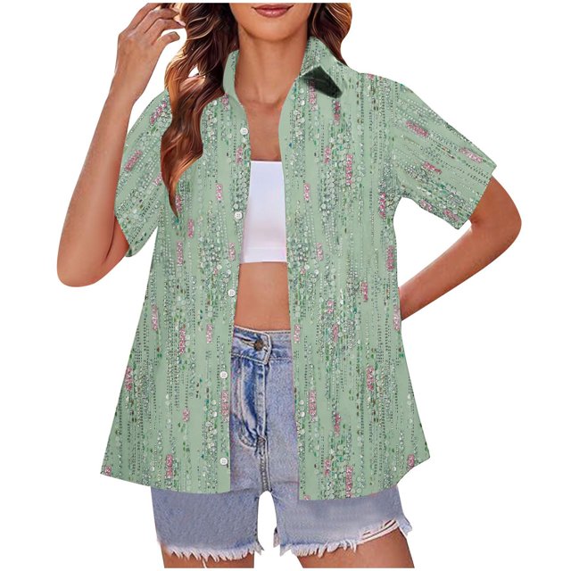 Lata de Agua para Plantas, Flores Casuales de Moda Y Plantas Impresas Camiseta de Manga Corta Top Hecha de Poliéster Ligero para Mujeres, Pantalones Cortos de Mujer
