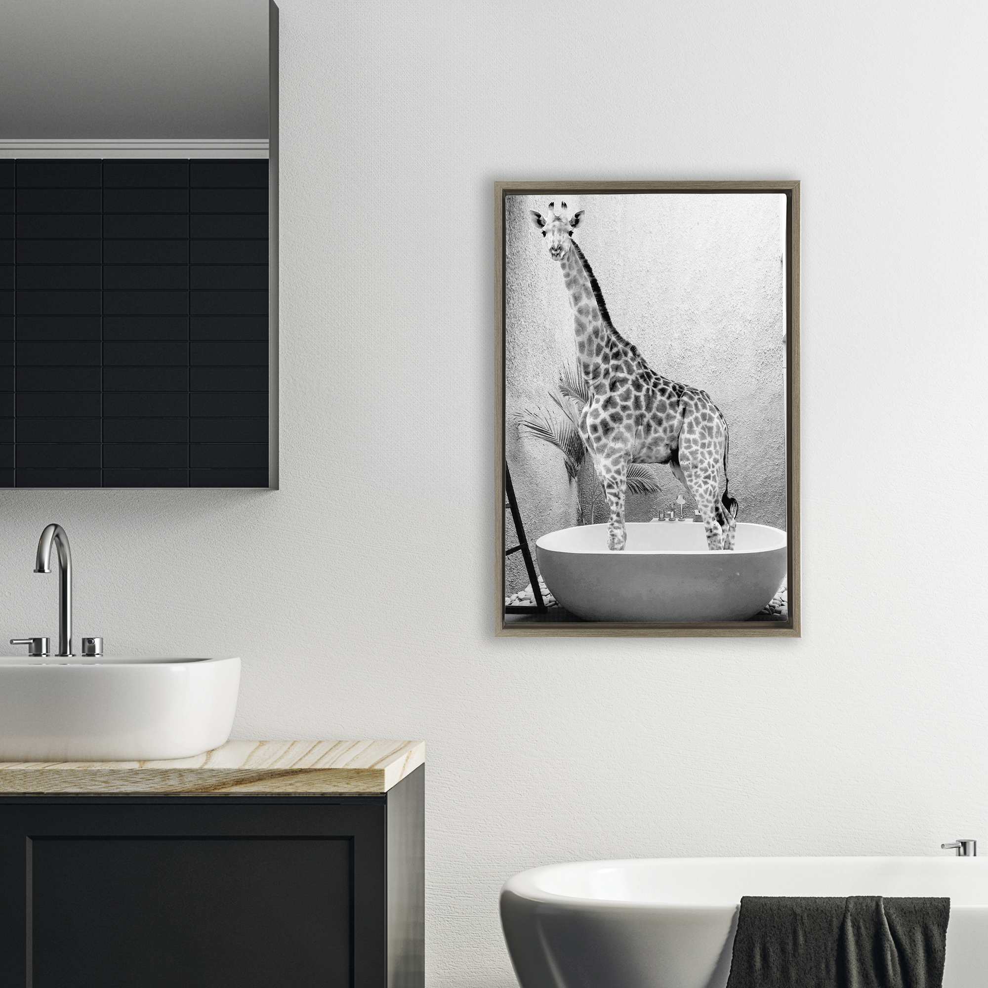 Stupell Industries Safari Bath Standing Tall Brown Framed Floater Canvas Wall Art, design by SD Graphics Studio