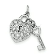 Sterling Silver Rhodium-plated Cubic Zirconia Heart Lock & Key Pendant
