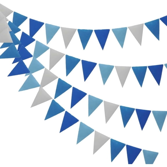 3Pcs 24Ft Blue White Pre-Strung Felt Hanging Pennant Banners Triangle Flag Bunting Garland Backdrop for Birthday Wedding Bridal Baby Shower Graduation Home Nursery Outdoor Garden Festivals Decoration