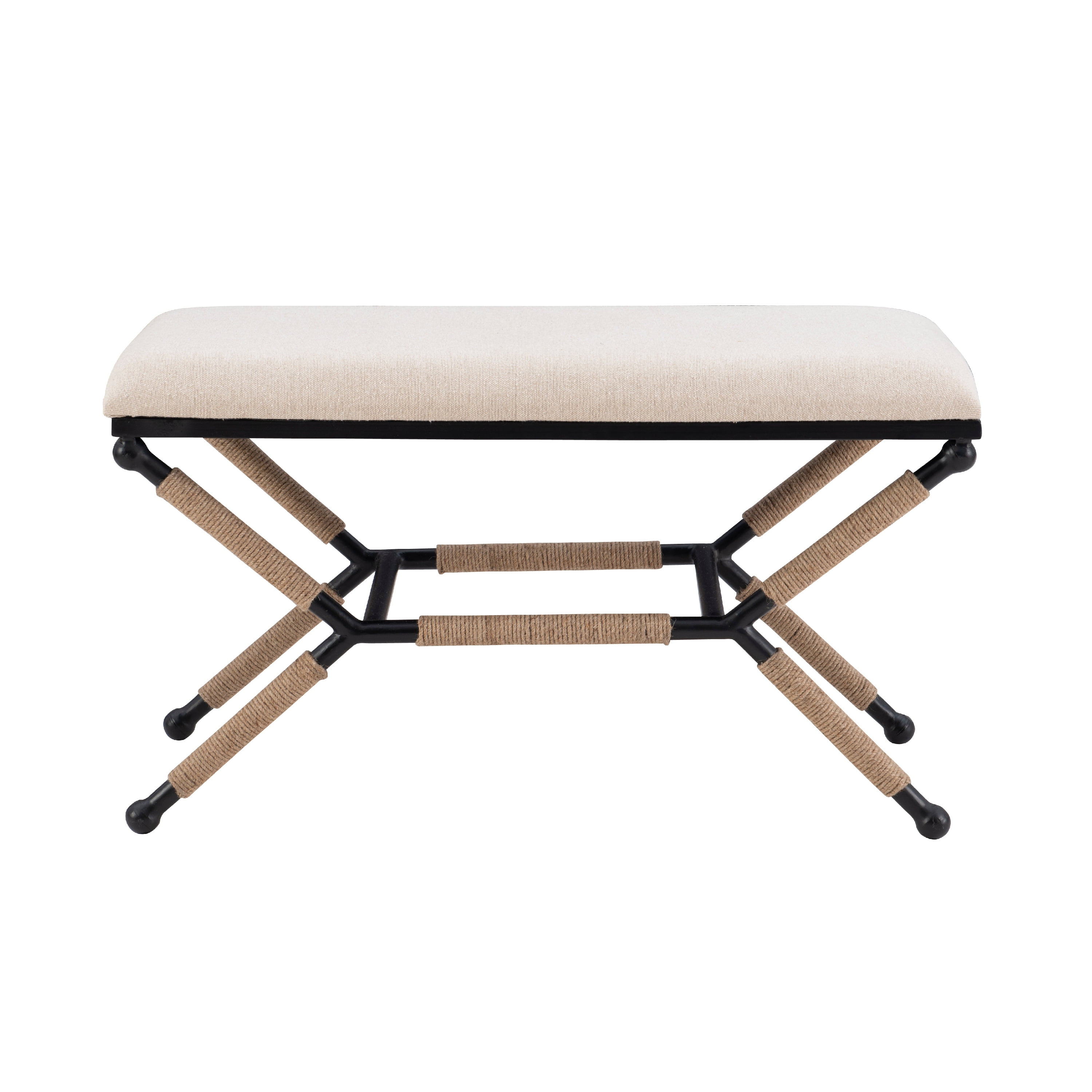 Linon Winther X Frame Bench or Ottoman, Rope Wrapped Metal Legs with Natural Linen Fabric