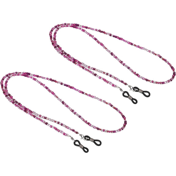 Eyeglass Holder Chains, 2 Pack Adjustable Eye Glasses Neck Strap Bead String Lanyard Sunglasses Eyewear Retainer for Men Women, Purple Mixed