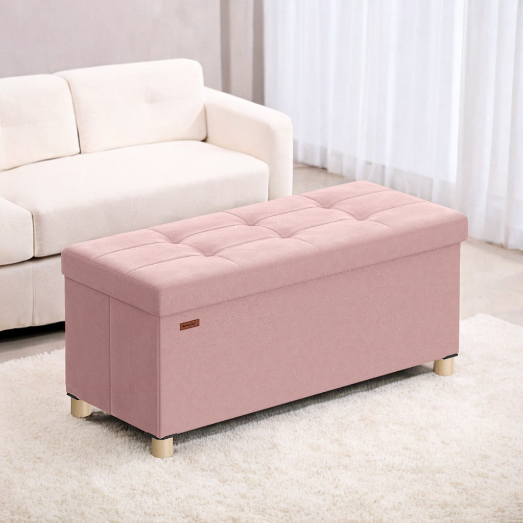 SONGMICS 30" Storage Ottoman Bench, Ottoman with Storage, 30 Gal Foot Rest Stool for Bedroom Living Room, Jelly Pink
