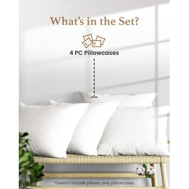 Premium White Egyptian Cotton Pillowcase Set 4 Piece Sateen Weave Silky Soft Medium Queen Bed Hotel Grade Luxury Sleep