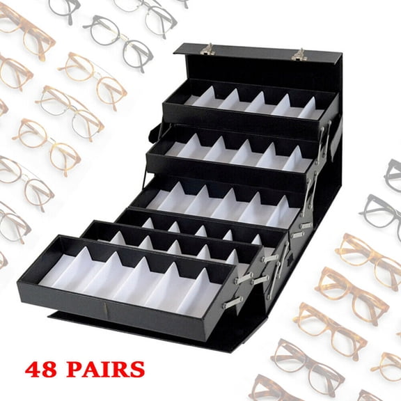 DENEST 48 Slots Multi-Function Lockable Sunglass Eyeglass Storage Box Case Black Unisex
