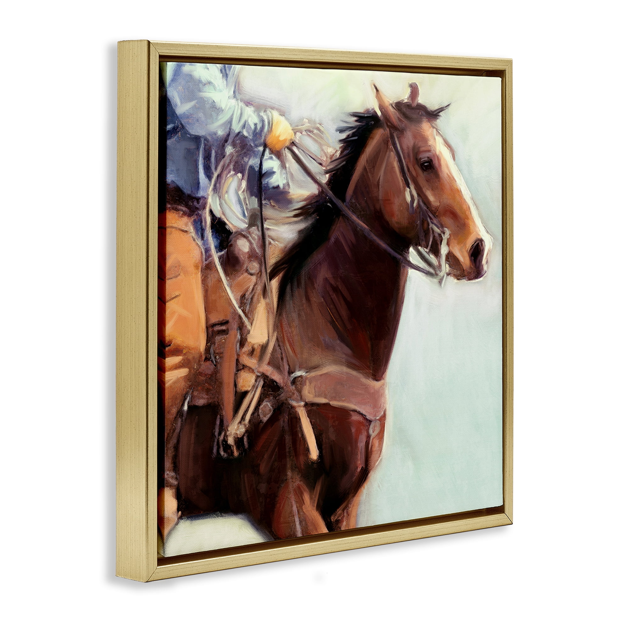 Stupell Industries Galloping Western Cowboy Animals & Insects Painting Gold Floater Framed Canvas Art Print Wall Art, 18 x 18