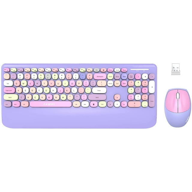 Keyboard Mouse Combo Typewriter Flexible Keys Office Full-Sized Keyboard, 2.4GHz Dropout-Free Connection and Optical Mouse for Windows,PC, Notebook, Laptop, LETTON V2030 (Blue)