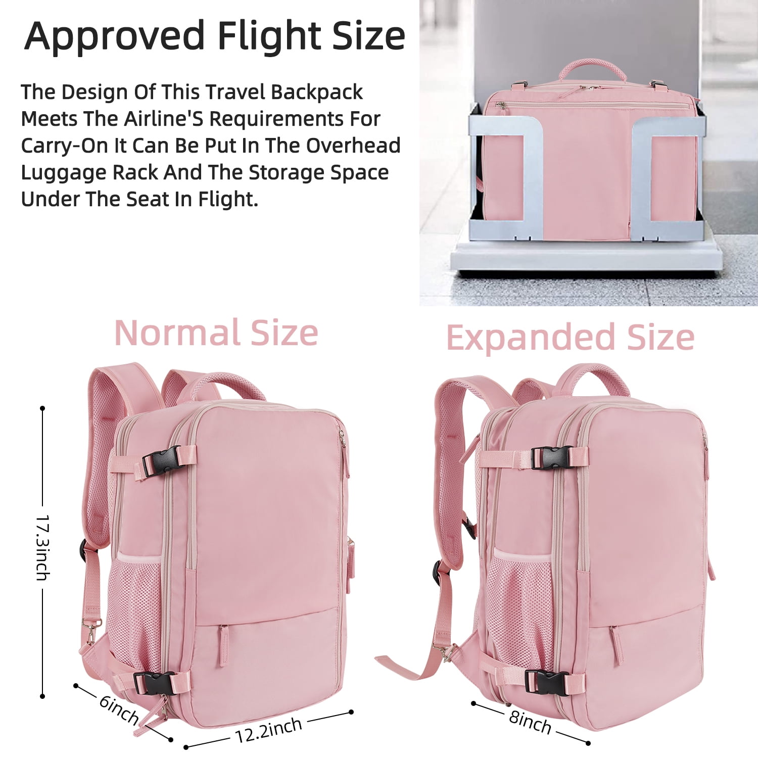 Lochas Travel Backpack Carry On Backpack,Hiking Backpack Waterproof Outdoor Sports Rucksack Multi-pocket Daypack School Bag for Men Women,Pink