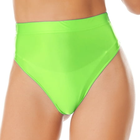 Jowowha Woman s High Waist Bikini Bottom High Cut Thong Panties Hot Pants Shorts Underwear Swimwear Fluorescent Green L