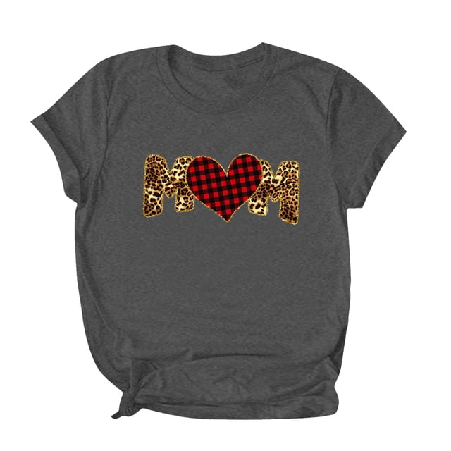 Pompotops Blouse Mode Femme Fête des Mères Imprimé Lettre Cœur Col Rond Manches Courtes