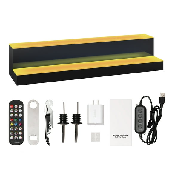 KFFKFF LED Lighted Liquor Bottle Display Bar Shelf RF & App Control 30" 2-Step