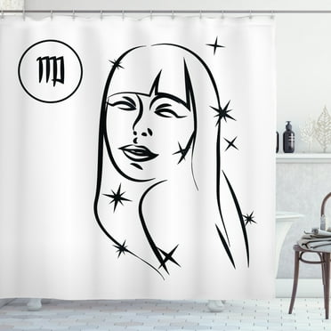 Ambesonne Zodiac Virgo Shower Curtain, Woman with Stars, 69"Wx70"L, Black and White