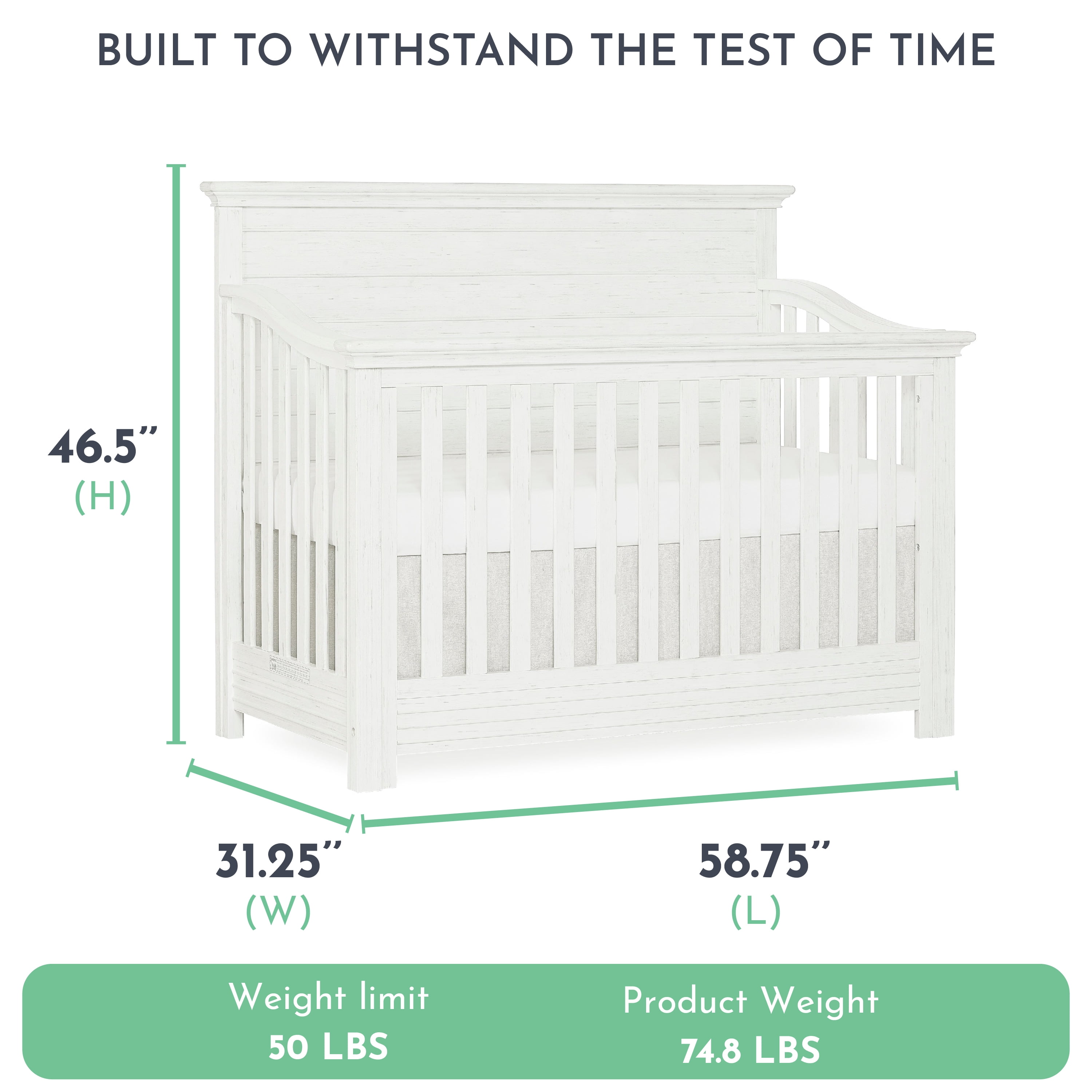 Evolur Waverly 5-in-1 Full Panel Convertible Crib, Weathered White