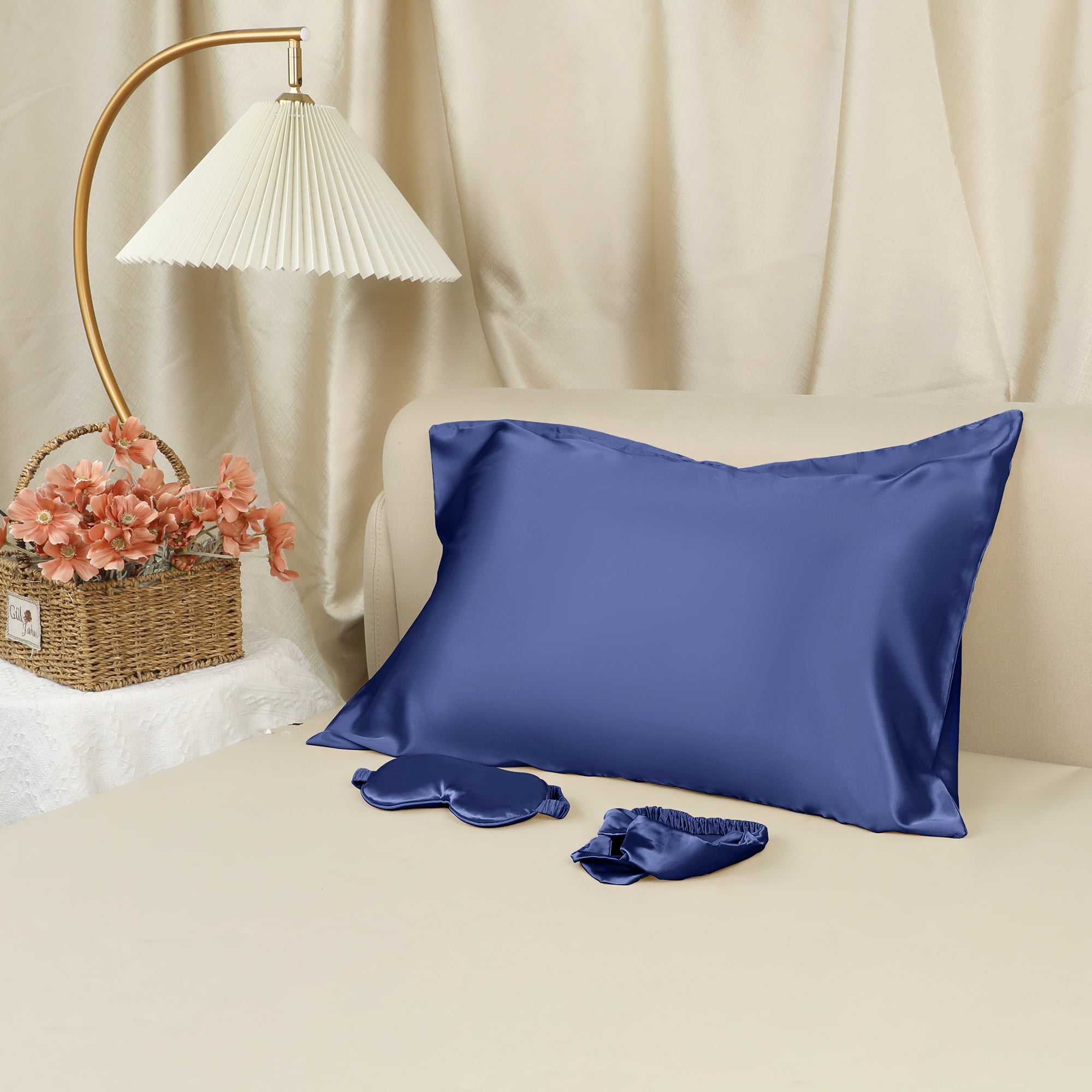 Unique Bargains Pillow Case with Envelope Pillowcases with Eye Mask, Hair Band Navy Blue