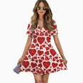 thumbnail image 2 of Valentines Day Hand Drawn Red Hearts Women Dress V-Neck Short Sleeve Flowy Swing Party Midi Dress, 2 of 4