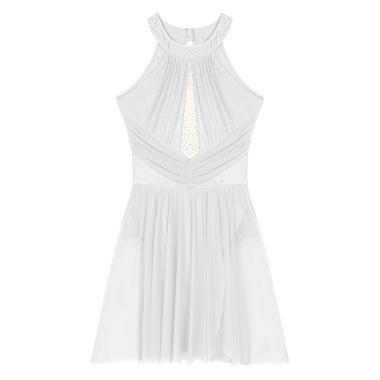 DPOIS Women's Figure Ice Skating Dress Flowy Tulle Skirt Leotard White L -  Walmart.com