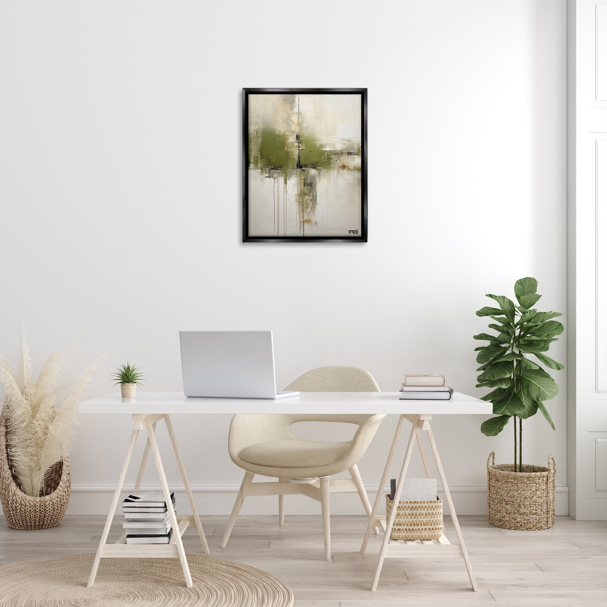 Stupell Industries Modern Paint Drip Horizon Abstract Painting Black Floater Framed Canvas Art Print Wall Art, 25 x 31