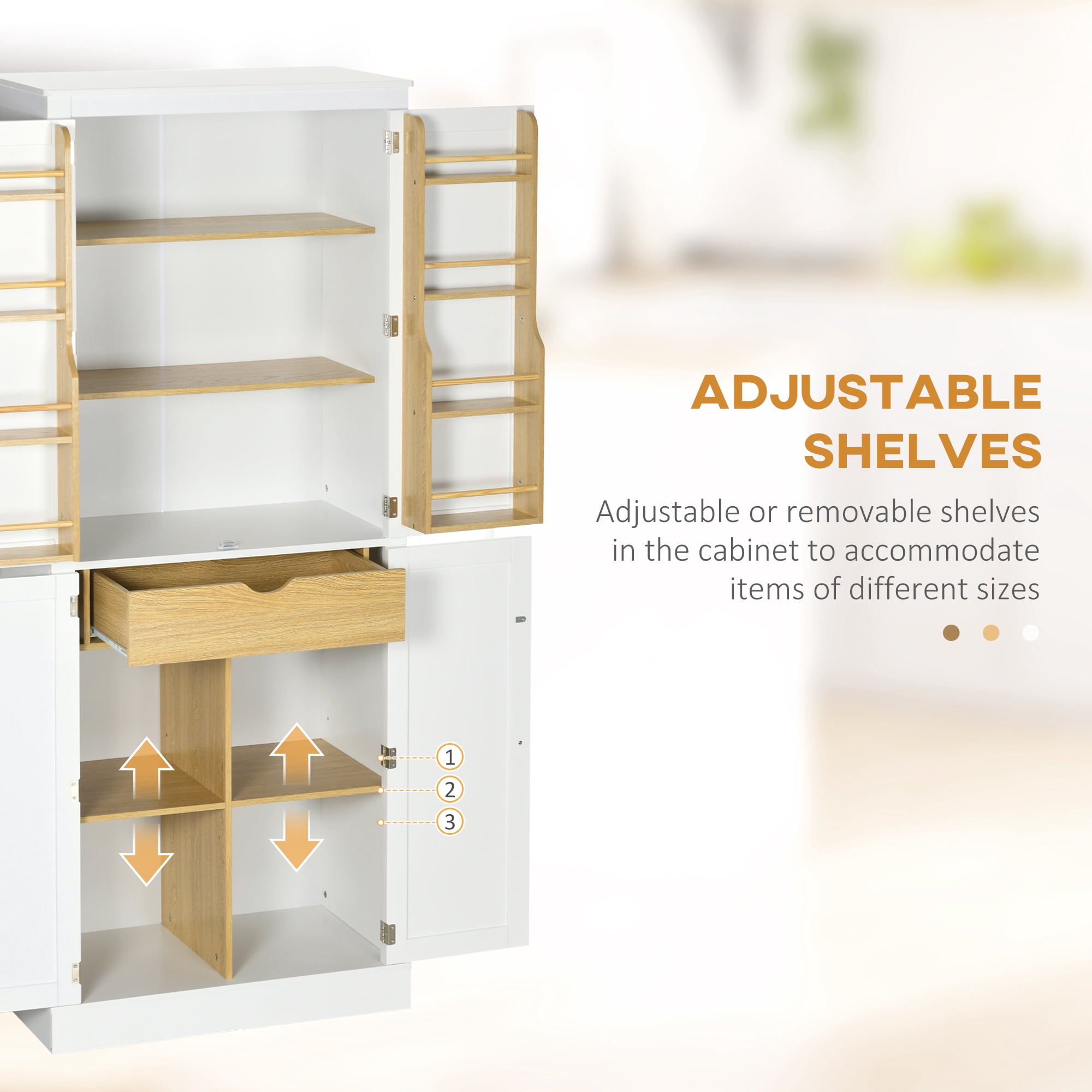 HOMCOM Kitchen Pantry Cabinet w/ 5-tier Shelving, 8 Spice Racks, Drawer