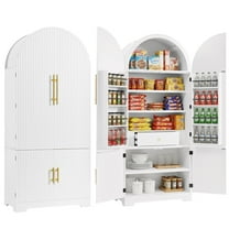 Harper & Bright Designs Arched Kitchen Pantry Cabinet with Door and Shelves, Tall Fluted Kitchen Storage Cabinet with Hidden Drawer and Versatile Cupboard, 72", White