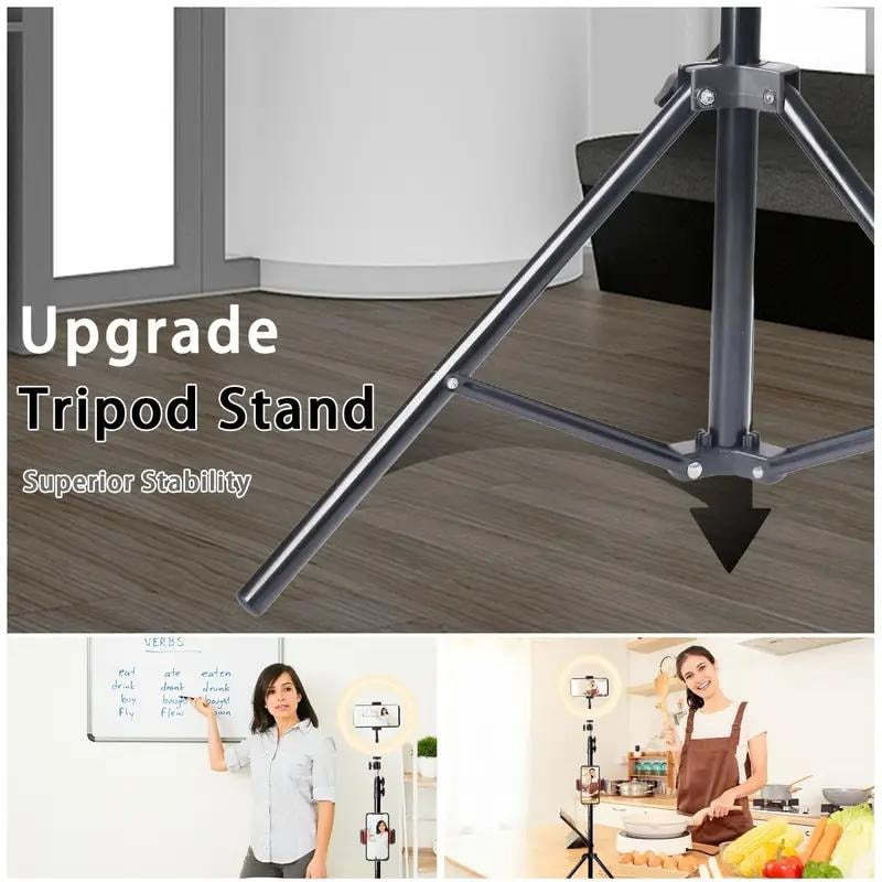 UEGOGO  12" RGB LED Ring Light with 1.6M 2-Section Stand & Dual Phone Mounts, 10-Level Dimming/Color Change for TikTok Live, YouTube Videos, Makeup Tutorials.