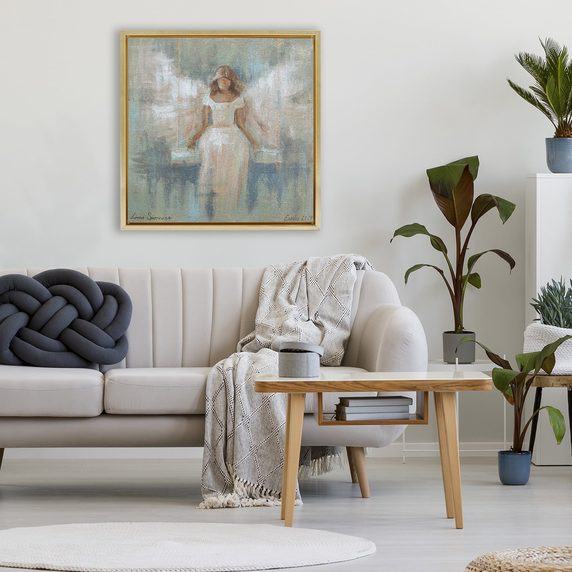 Stupell Industries Dreamlike Restful Angel Gold Framed Floater Canvas Wall Art, design by Linda Sperruzzi