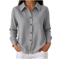 thumbnail image 3 of VBVC Women's Waffle Button Down Shirt , Long Sleeve Collared Top For Women , Ladies' Lightweight Casual Work Blouse, Gray , S-2XL, 3 of 8