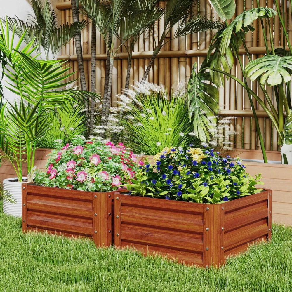 Spaco 2 Pieces Galvanized Raised Garden Bed, 2' x 2' x 1' Metal Planter Box for Outdoor, Brown